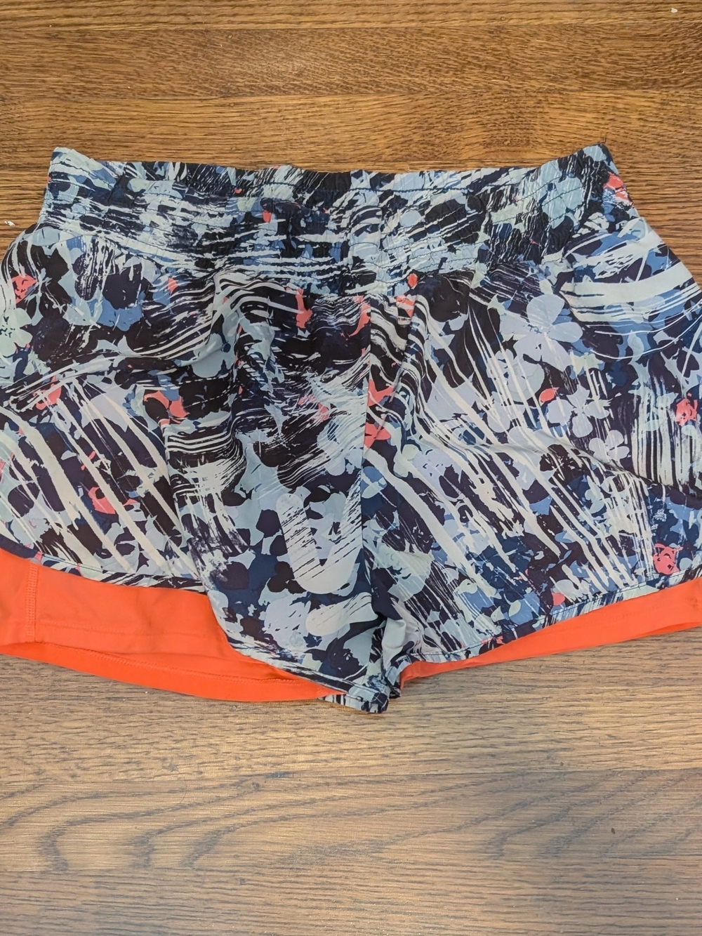 GapFit Athletic Running Shorts | Neon Coral Spandex Liner & Abstract Print